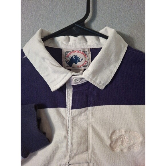 Vintage Boston Traders Polo Shirt Mens  L Striped Long Sleeve 90s Red White Blue - Picture 4 of 8